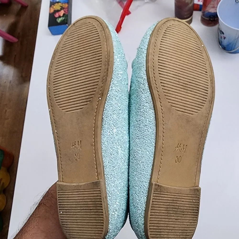 H&M Disney Girls Aladdin Jasmine Mary Jane Turquoise Ballet Flats Shoe Size 12.5